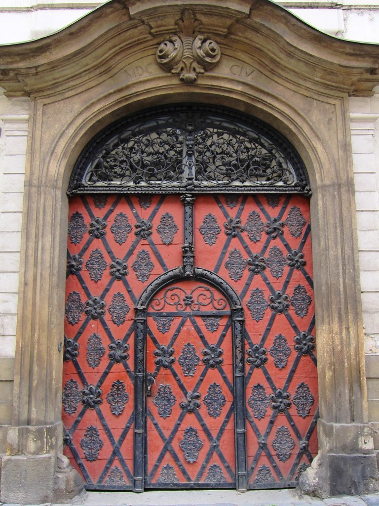 Beautiful red and black door, Prague